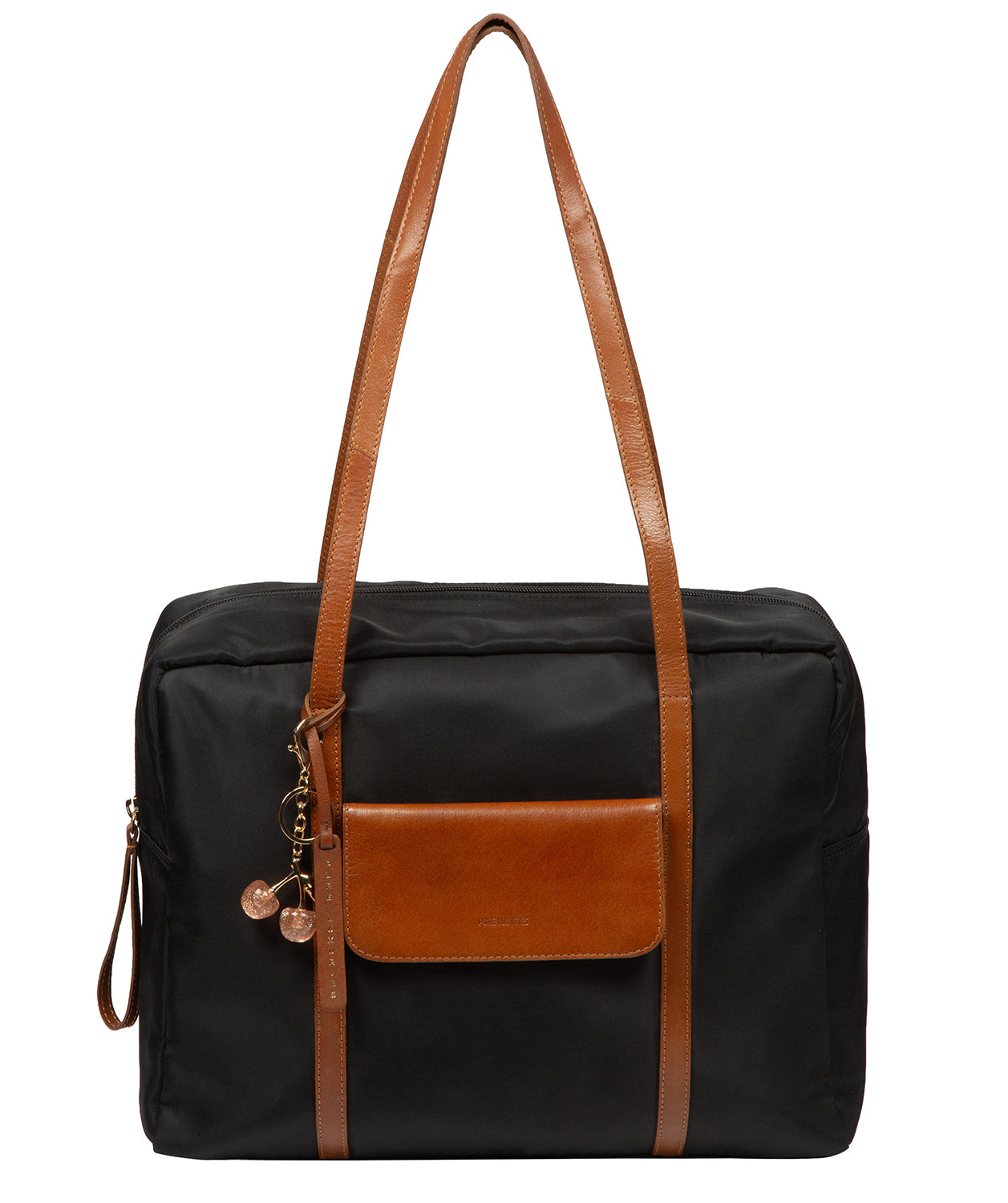 'Skye' Black & Cognac Canvas & Leather Cabin Bag