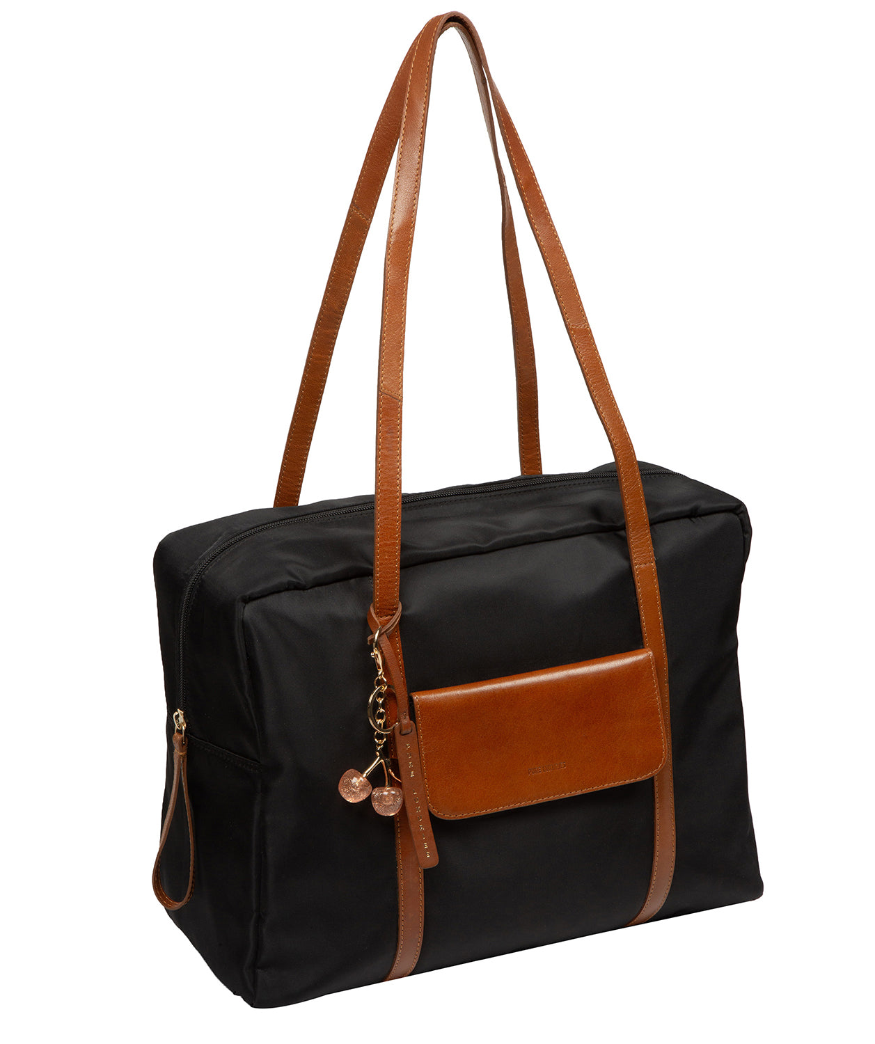 'Skye' Black & Cognac Canvas & Leather Cabin Bag