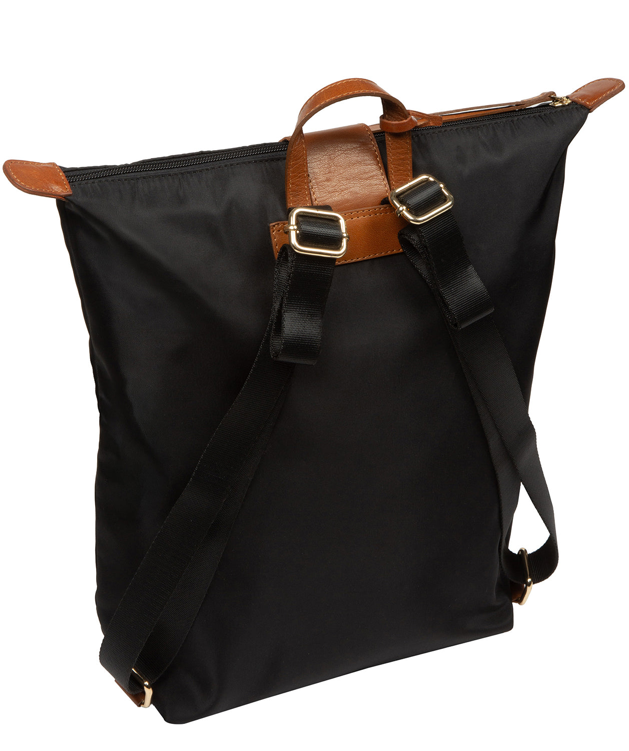 'Louison' Black & Cognac Canvas & Leather Backpack