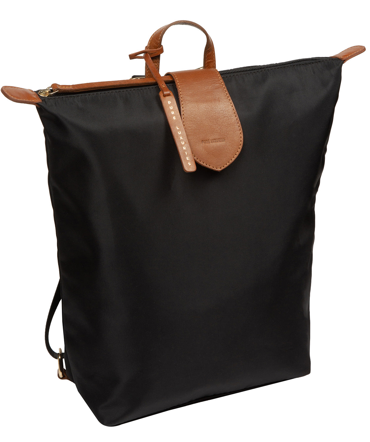 'Louison' Black & Cognac Canvas & Leather Backpack