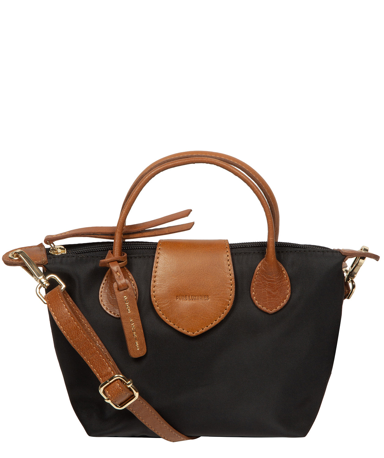 'Helene' Black & Cognac Canvas & Leather Mini Handbag