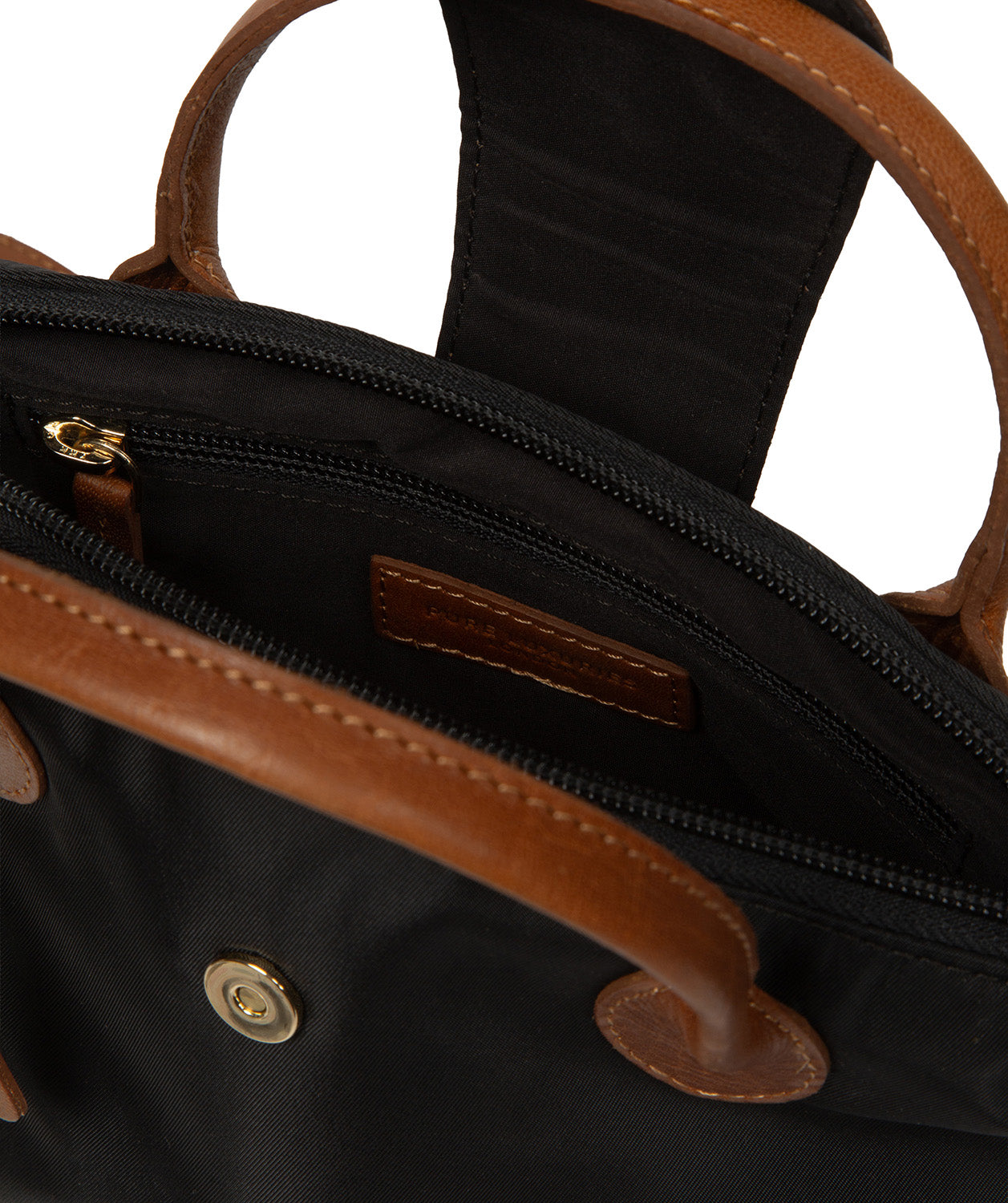 'Helene' Black & Cognac Canvas & Leather Mini Handbag