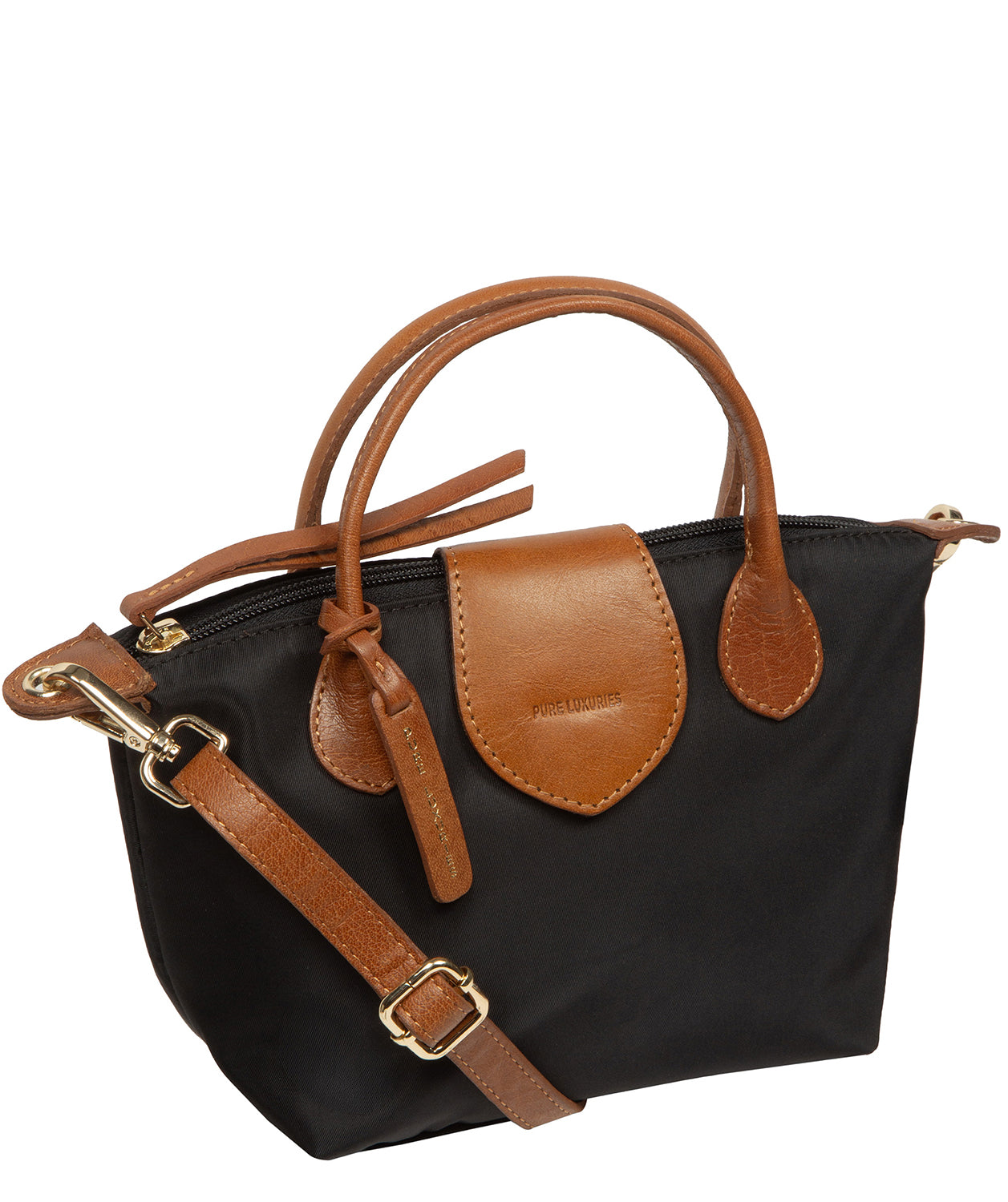 'Helene' Black & Cognac Canvas & Leather Mini Handbag