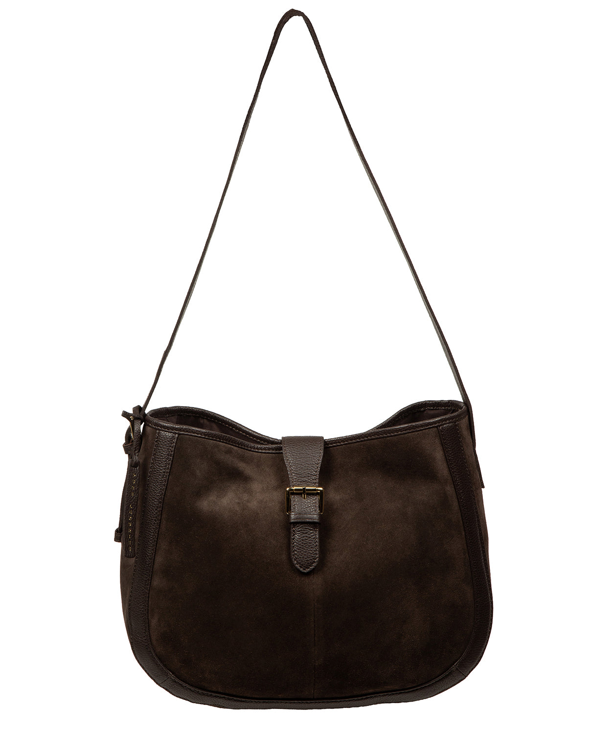 Lettie bag side profile showing leather trim and gold hardware