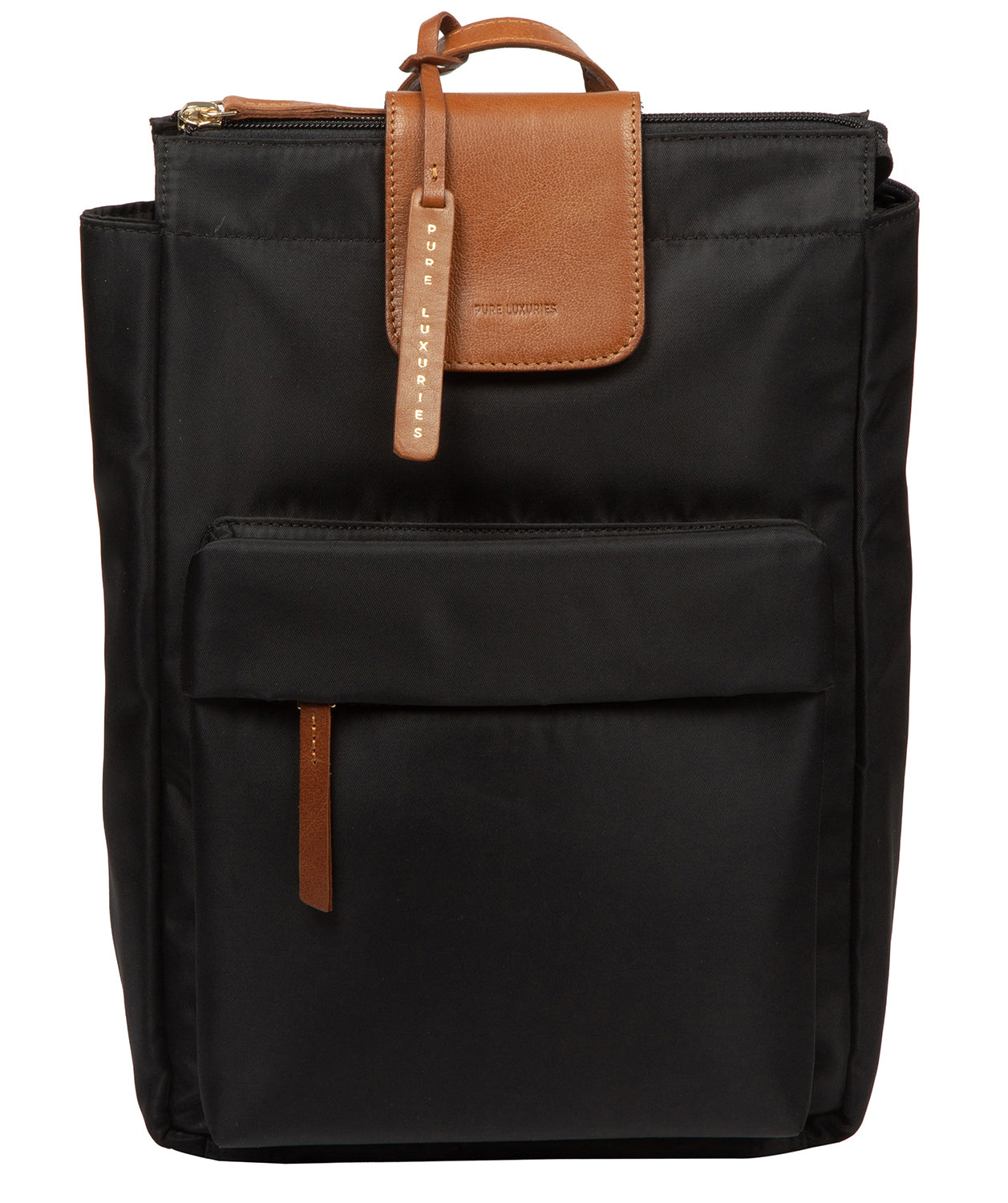 'Fabienne' Black & Cognac Canvas & Leather Backpack