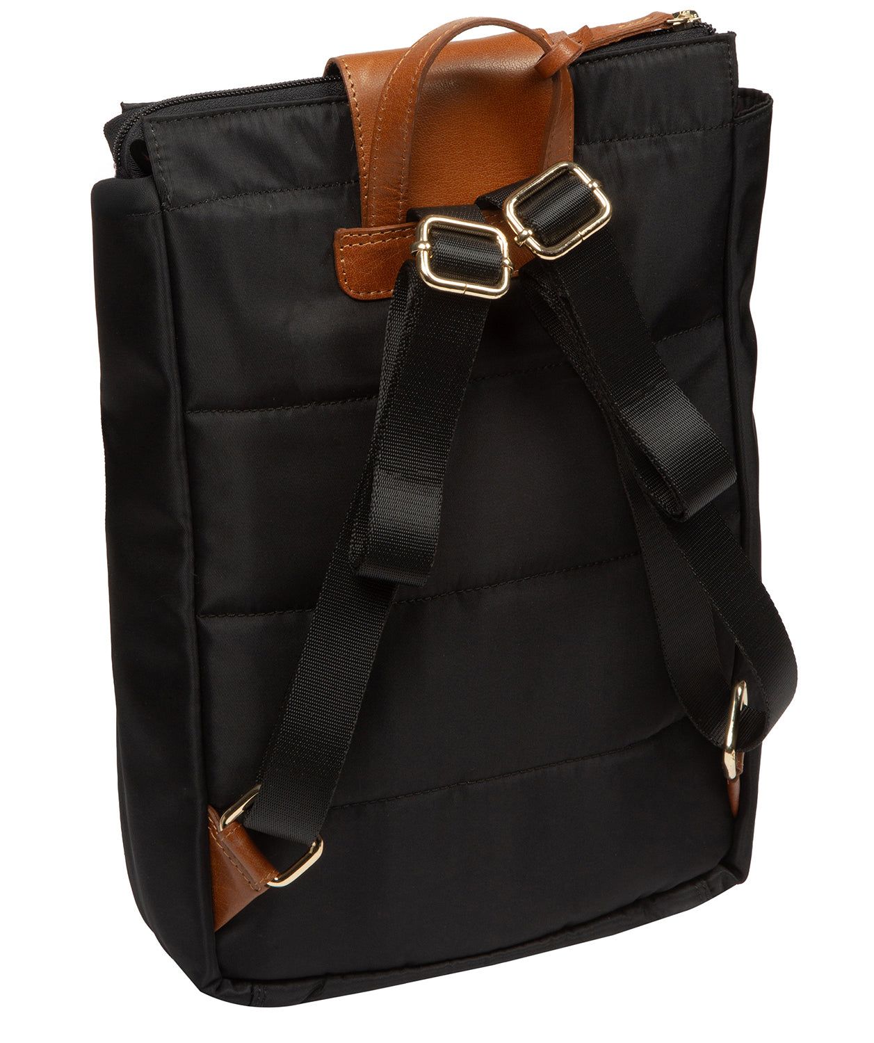 'Fabienne' Black & Cognac Canvas & Leather Backpack