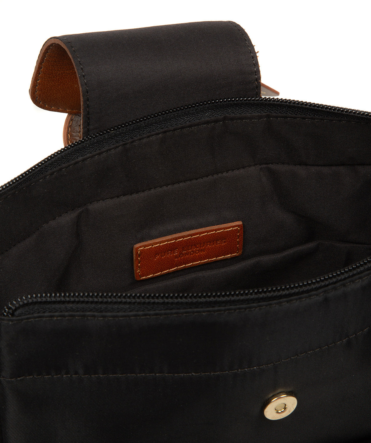 'Fabienne' Black & Cognac Canvas & Leather Backpack