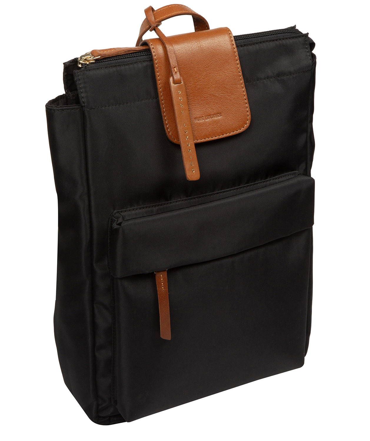 'Fabienne' Black & Cognac Canvas & Leather Backpack