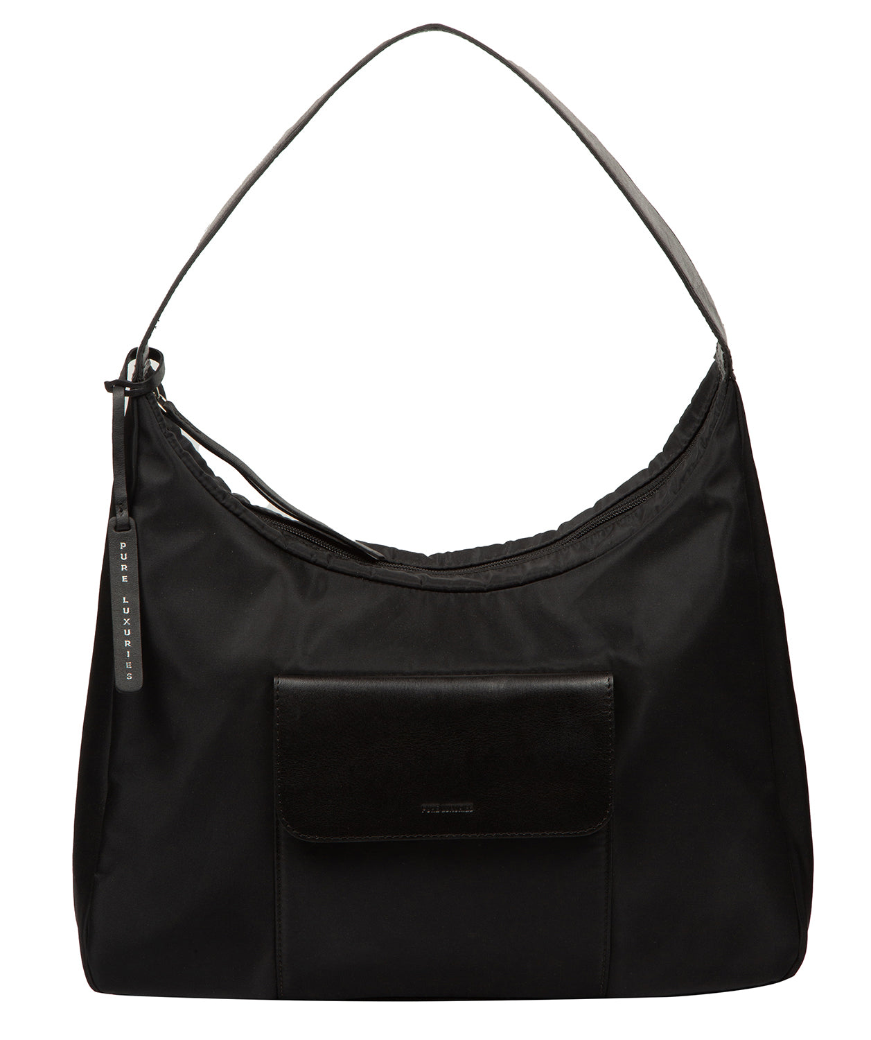 Mireille shoulder bag side profile with leather handles