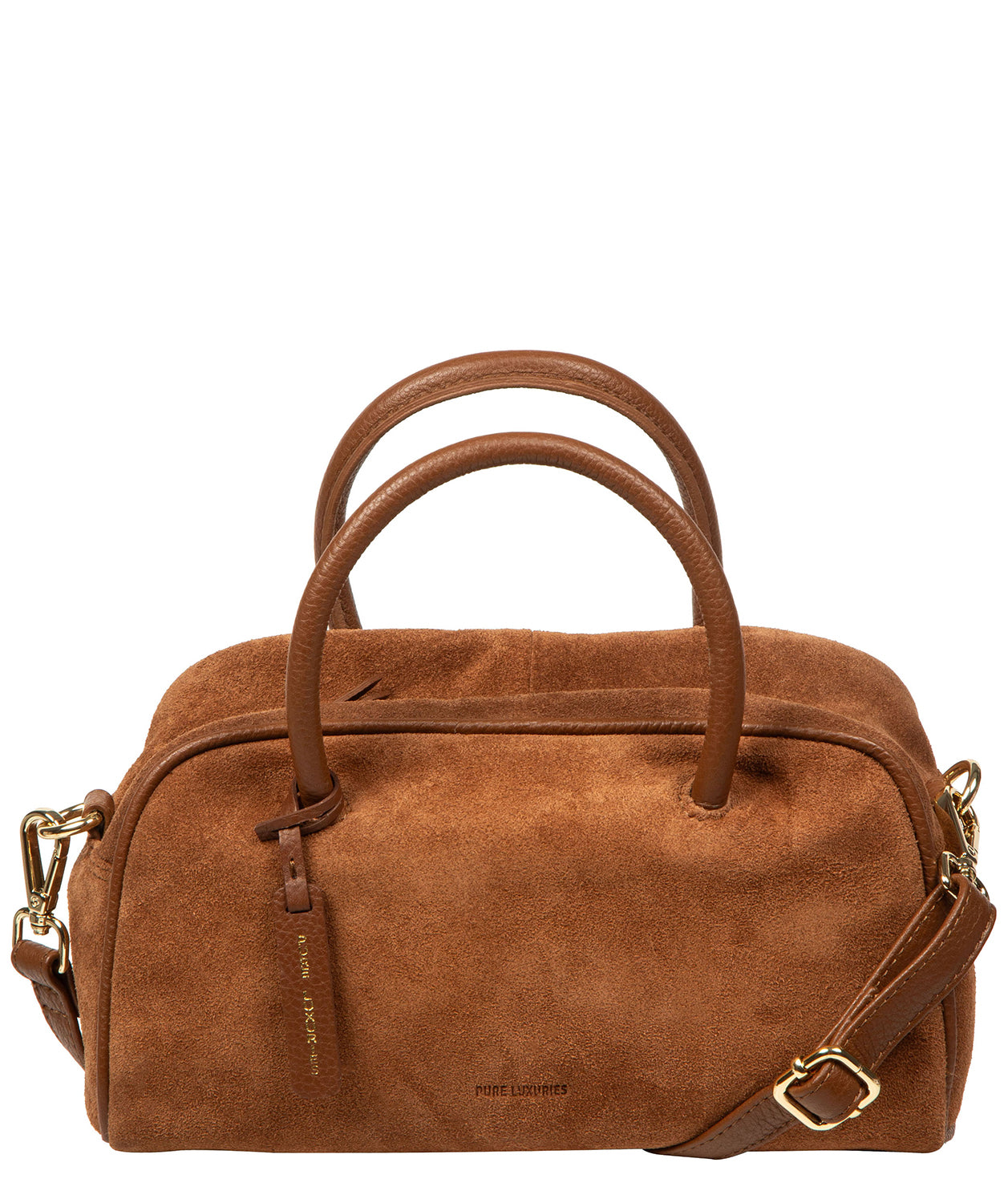 Pure Luxuries Faith tan suede mini evening handbag front view