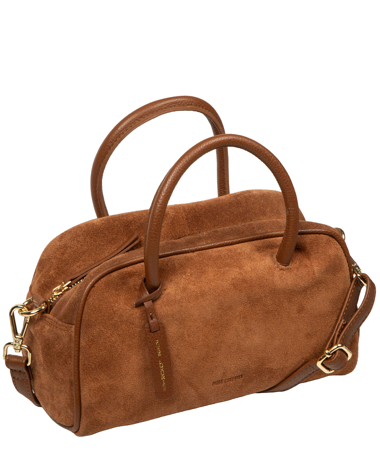 Faith handbag back view with blind embossed Pure Luxuries logo