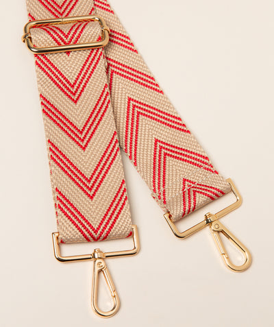 Strap Red and Cream Chervon Mix with Gold Fittings