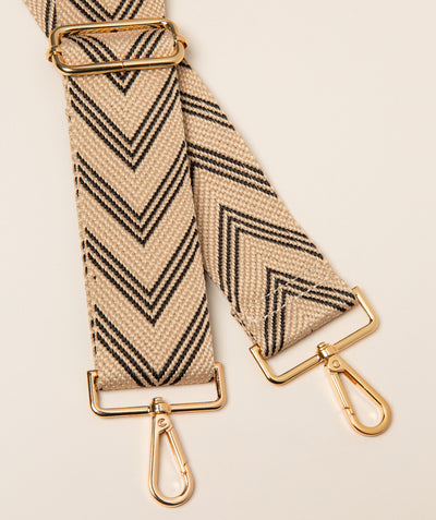 Strap Charcoal and Cream Chervon Mix with Gold Fittings