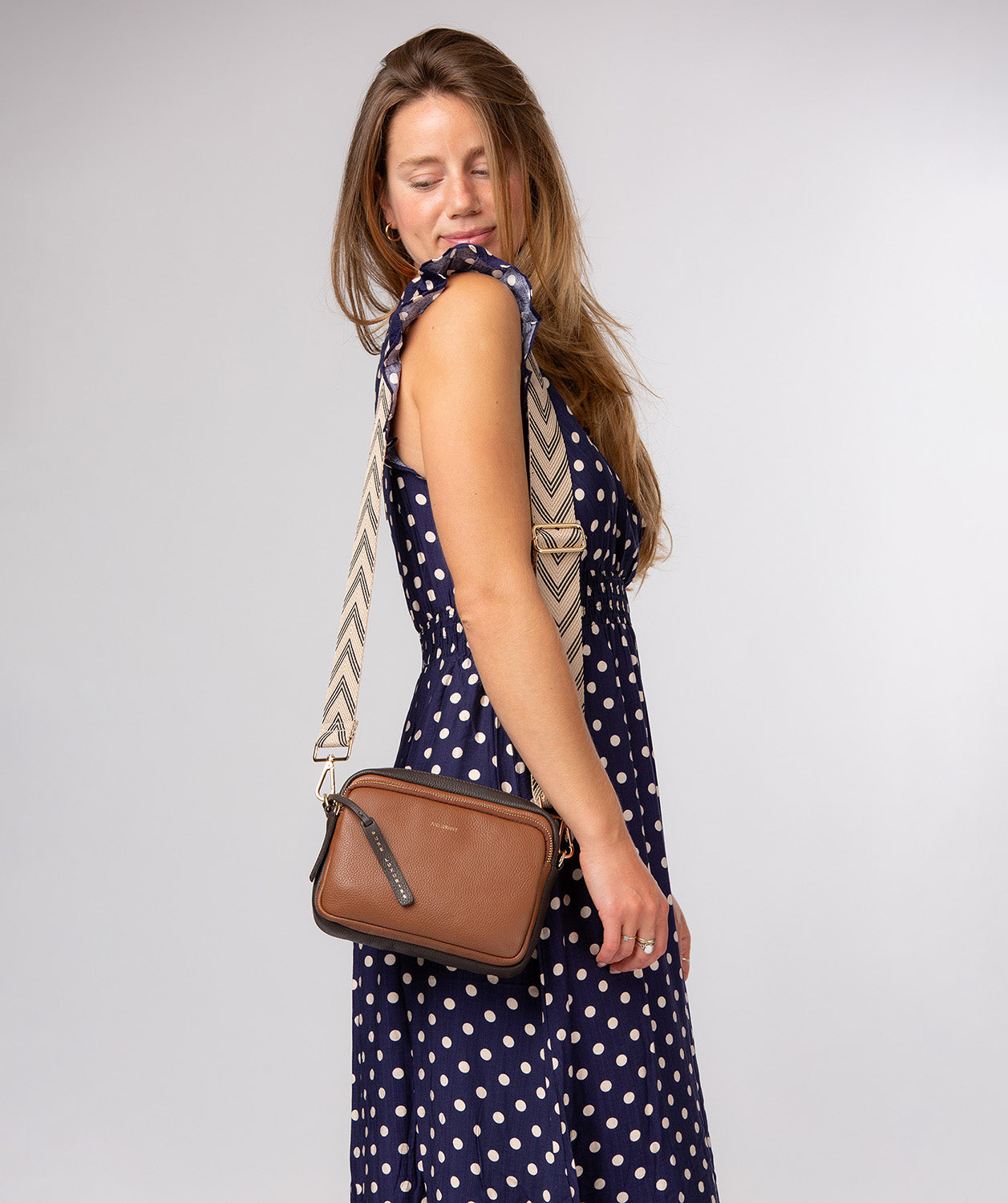 Strap Charcoal and Cream Chervon Mix with Gold Fittings