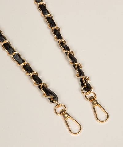 Strap Leather & Gold Woven Chain