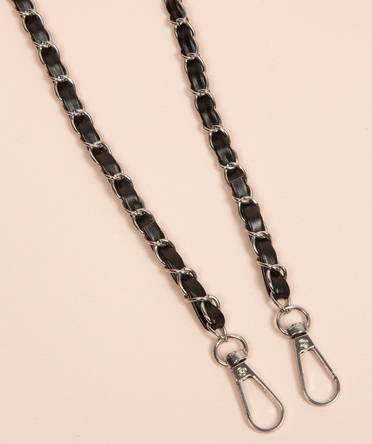 Strap Leather & Silver Woven Chain