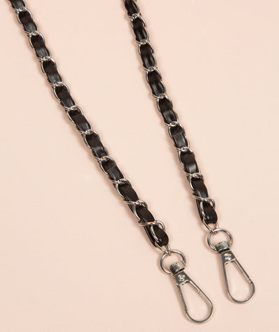 Strap Leather & Silver Woven Chain