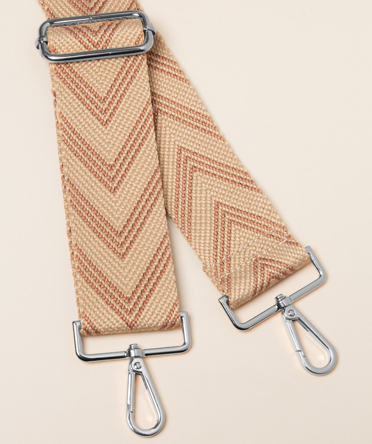 Pure Luxuries canvas chevron bag strap dusty pink and cream with silver hardware