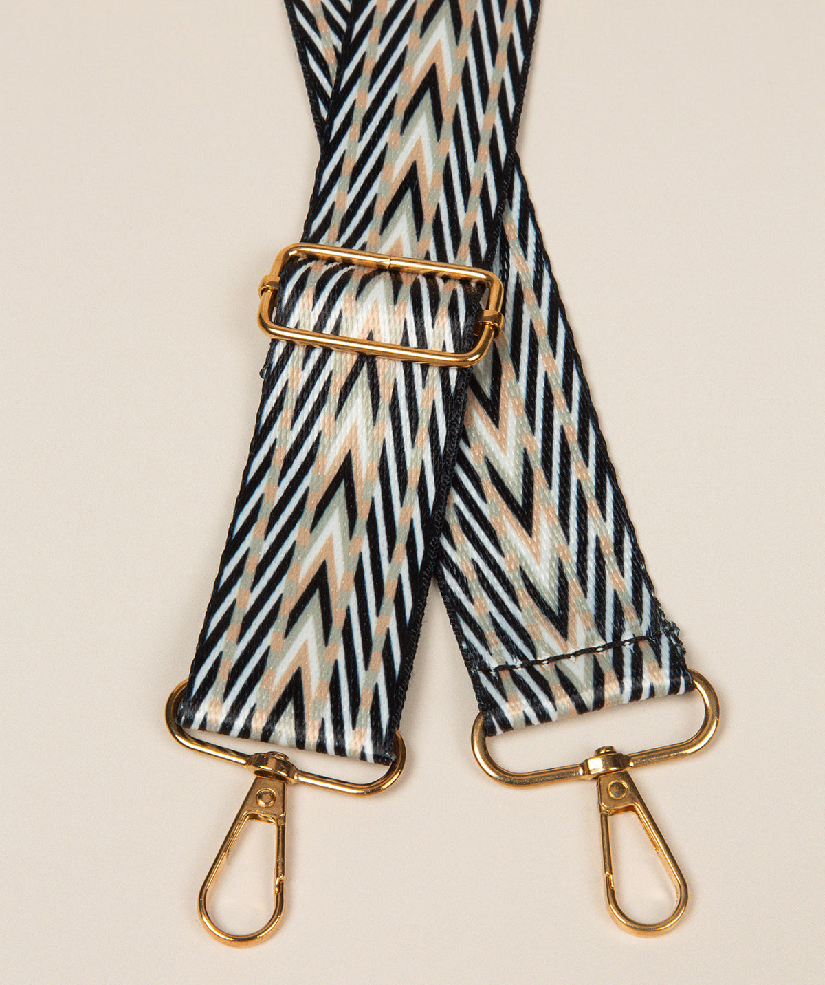 Pure Luxuries reversible arrow mix bag strap navy beige white gold fittings front