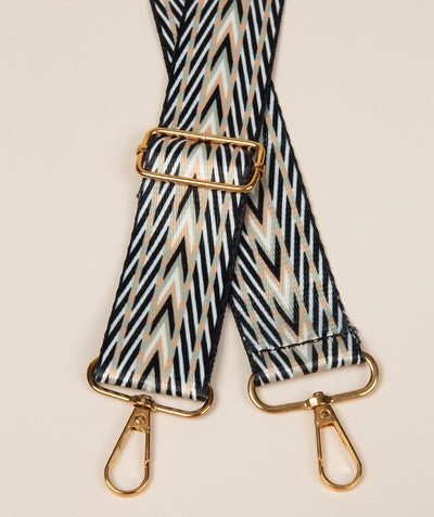 Strap Navy, Beige and White Reversible Arrow Mix with Gold Fittings