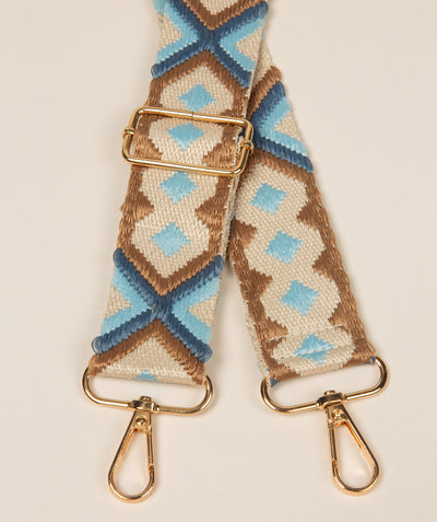 Strap Blue, Brown and Beige Aztec Mix with Gold Fittings
