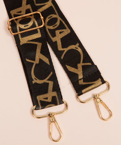 Strap Black and Gold Monogram Mix with Gold Fittings