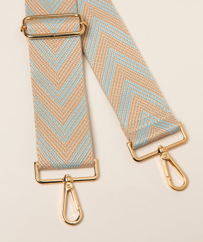 Strap Sky Blue and Cream Chevron Mix with Gold Fittings