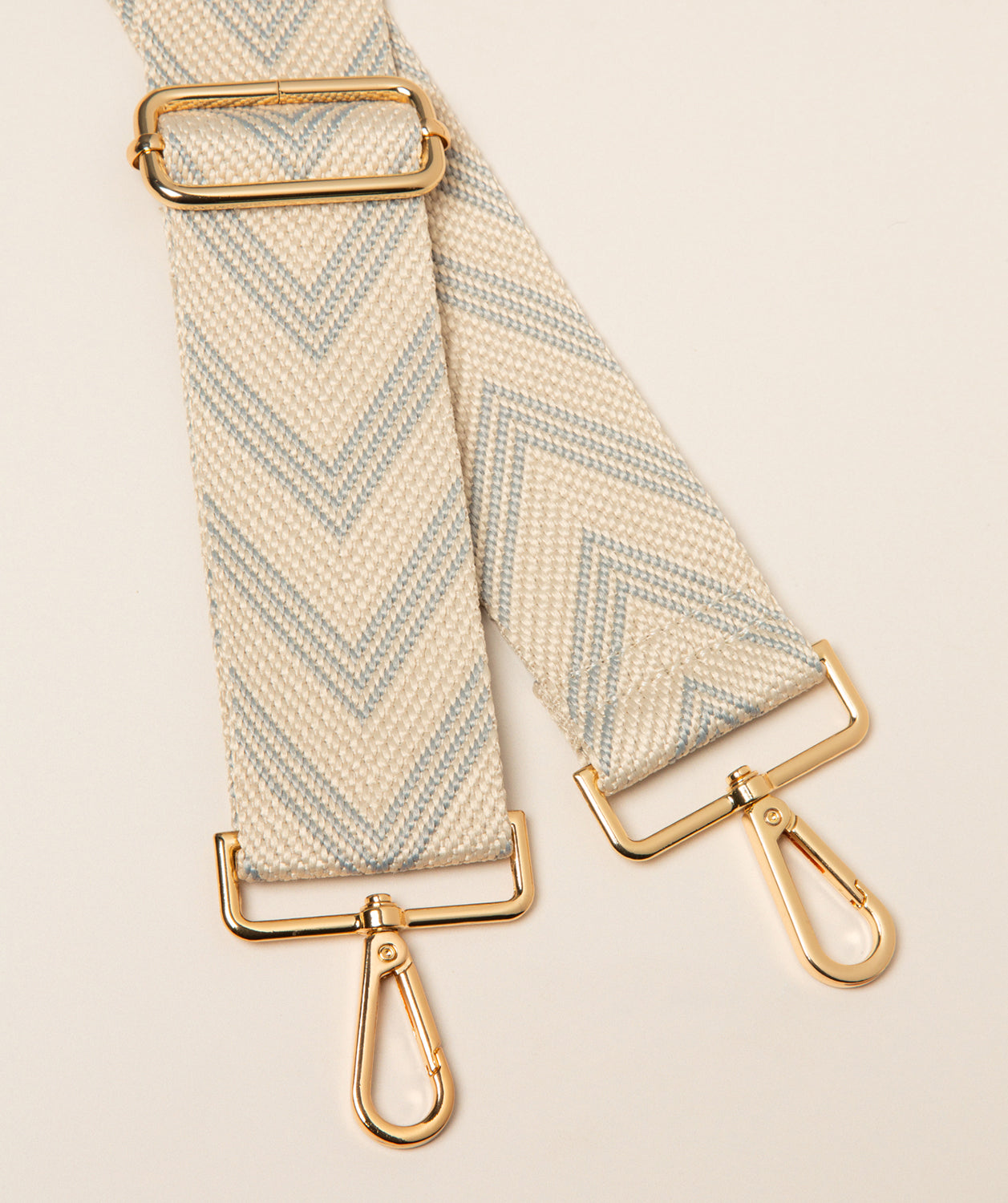 Pure Luxuries grey and cream canvas chevron bag strap with gold hardware