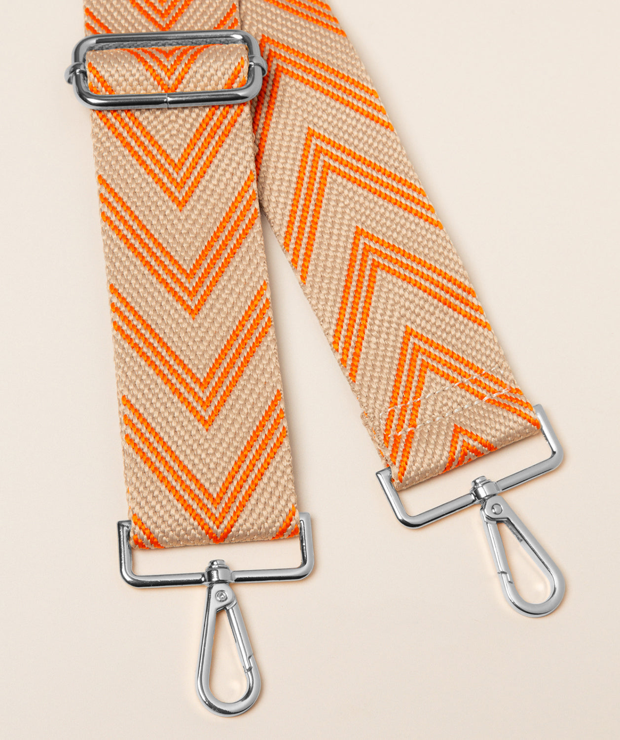 Pure Luxuries canvas chevron bag strap clementine orange and cream with silver hardware