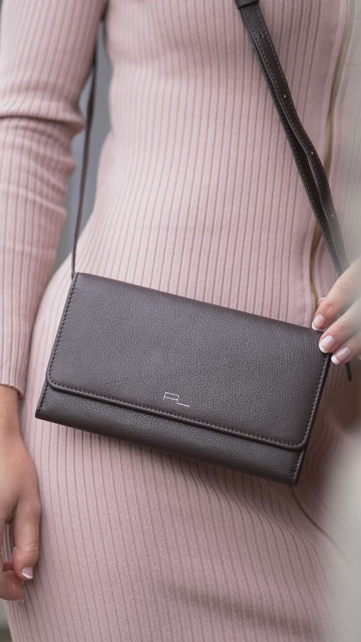 'Saffron' Hot Fudge Nappa Leather Cross Body Clutch Bag