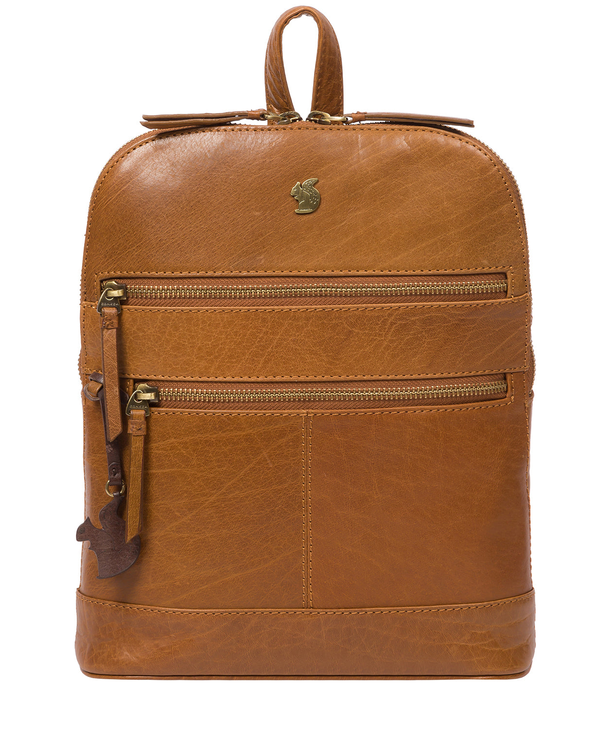 Conkca London Francisca dark tan vegetable-tanned leather backpack front view
