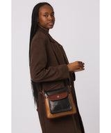 'Shona' Dark Tan, Black & Conker Brown Leather Cross Body Bag