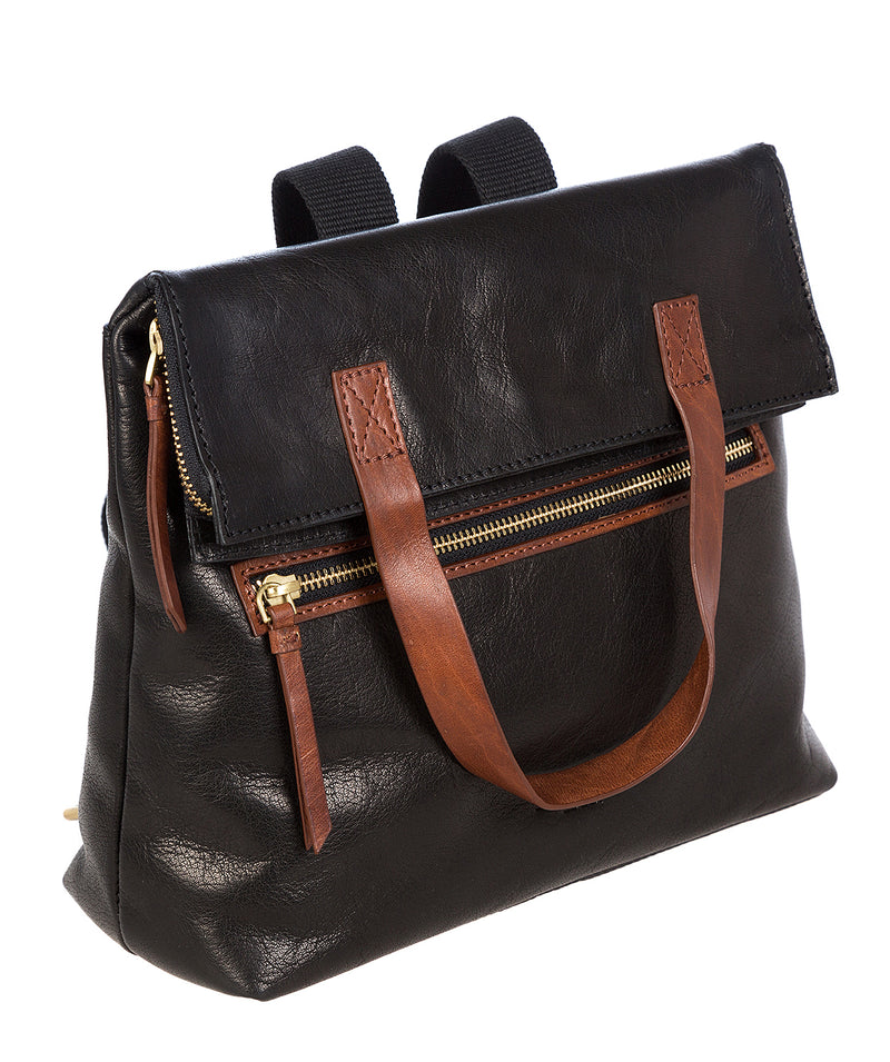 'Anoushka' Black & Conker Brown Leather Backpack