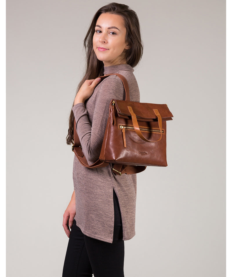 'Anoushka' Handcrafted Conker Brown & Cognac Leather Backpack image 2