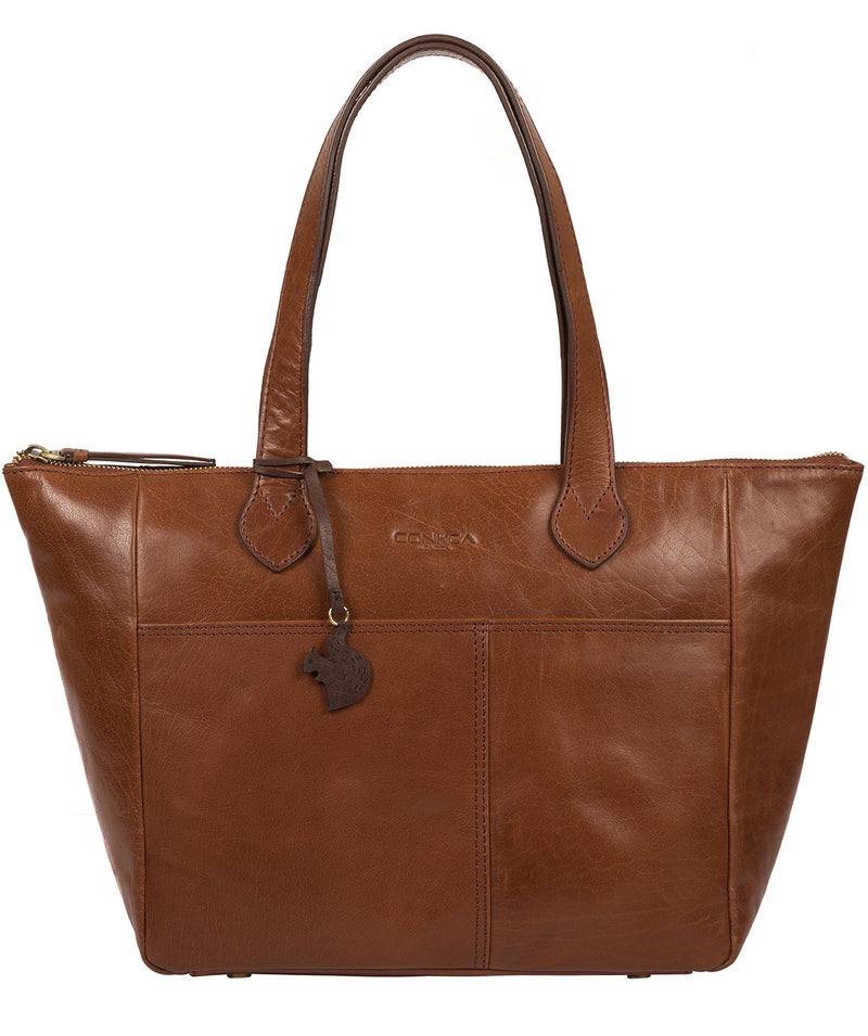 'Harp' Conker Brown Leather Tote Bag image 1