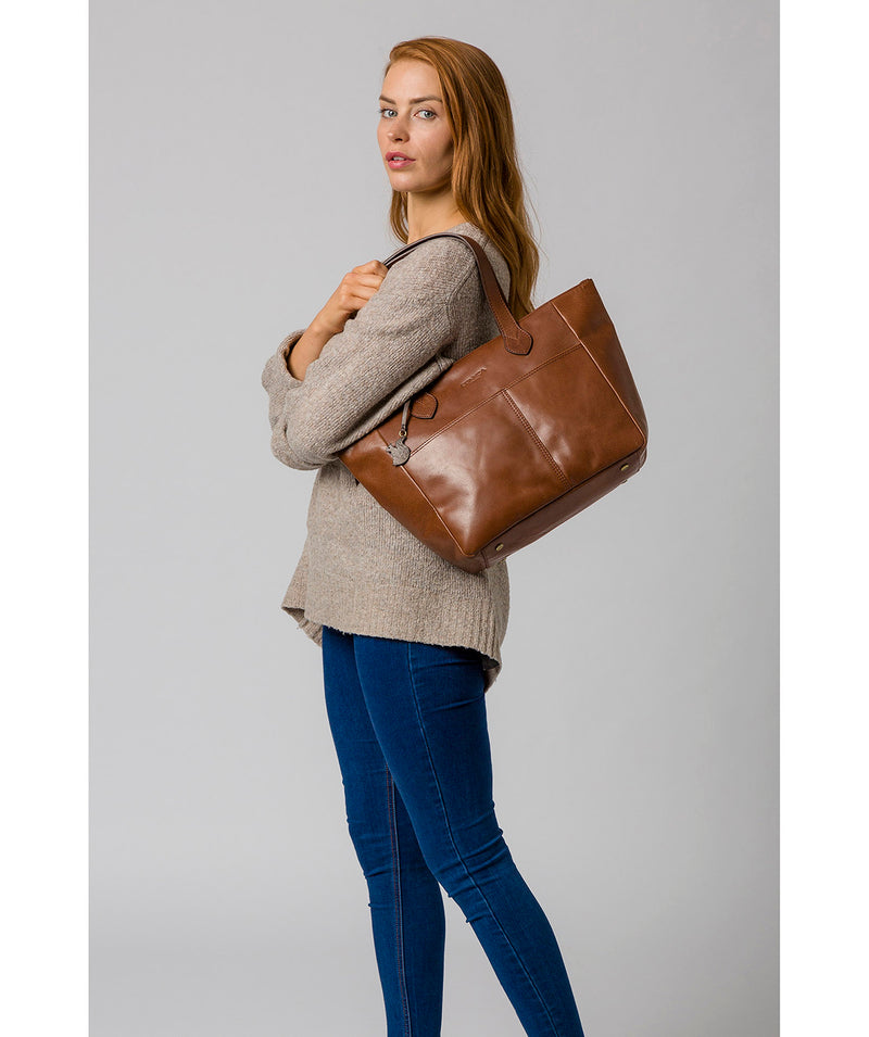 'Harp' Conker Brown Leather Tote Bag image 2