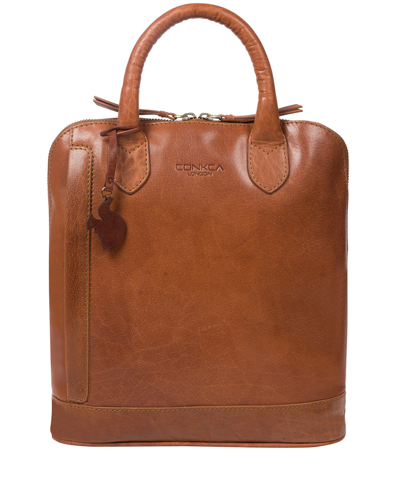 'Camille' Dark Tan Leather Backpack