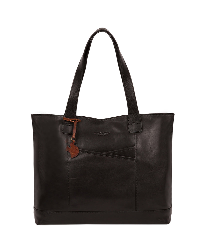 'Patience' Black Leather Tote Bag