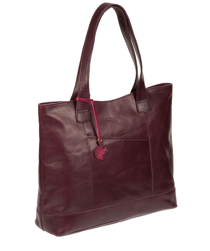 'Patience' Plum Leather Tote Bag image 5