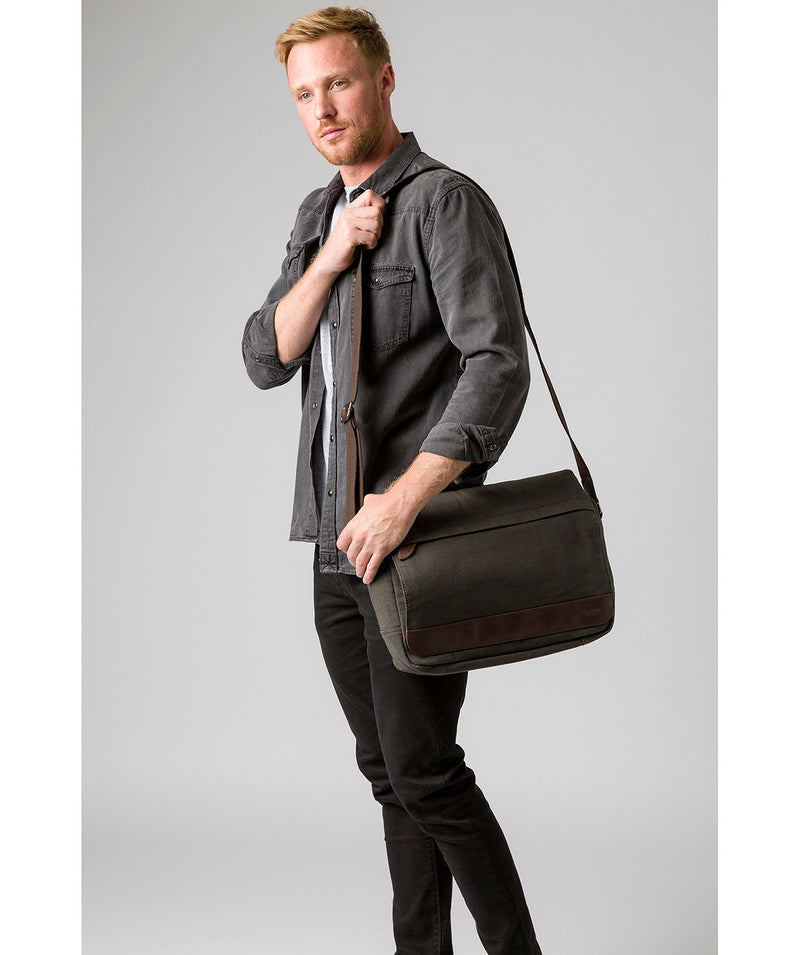 'Deptford' Grey Canvas & Leather Messenger Bag Pure Luxuries London