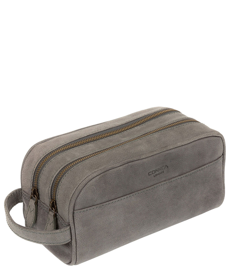'Rudkin' Vintage Grey Leather Washbag