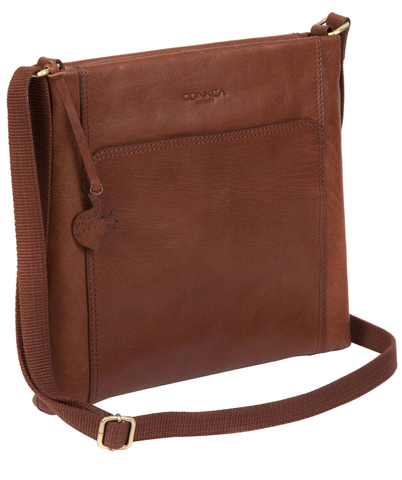 'Lina' Conker Brown Leather Cross Body Bag image 3