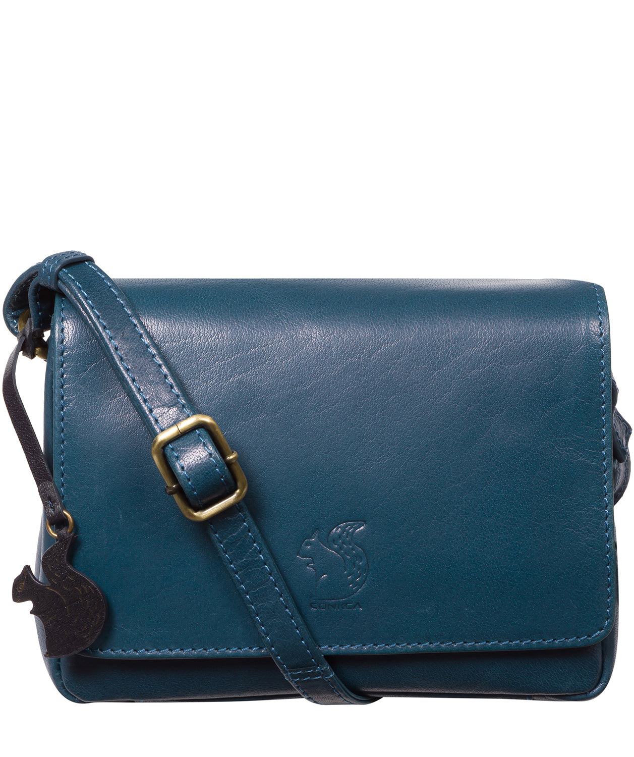 Conkca London Marta snorkel blue leather crossbody bag front view