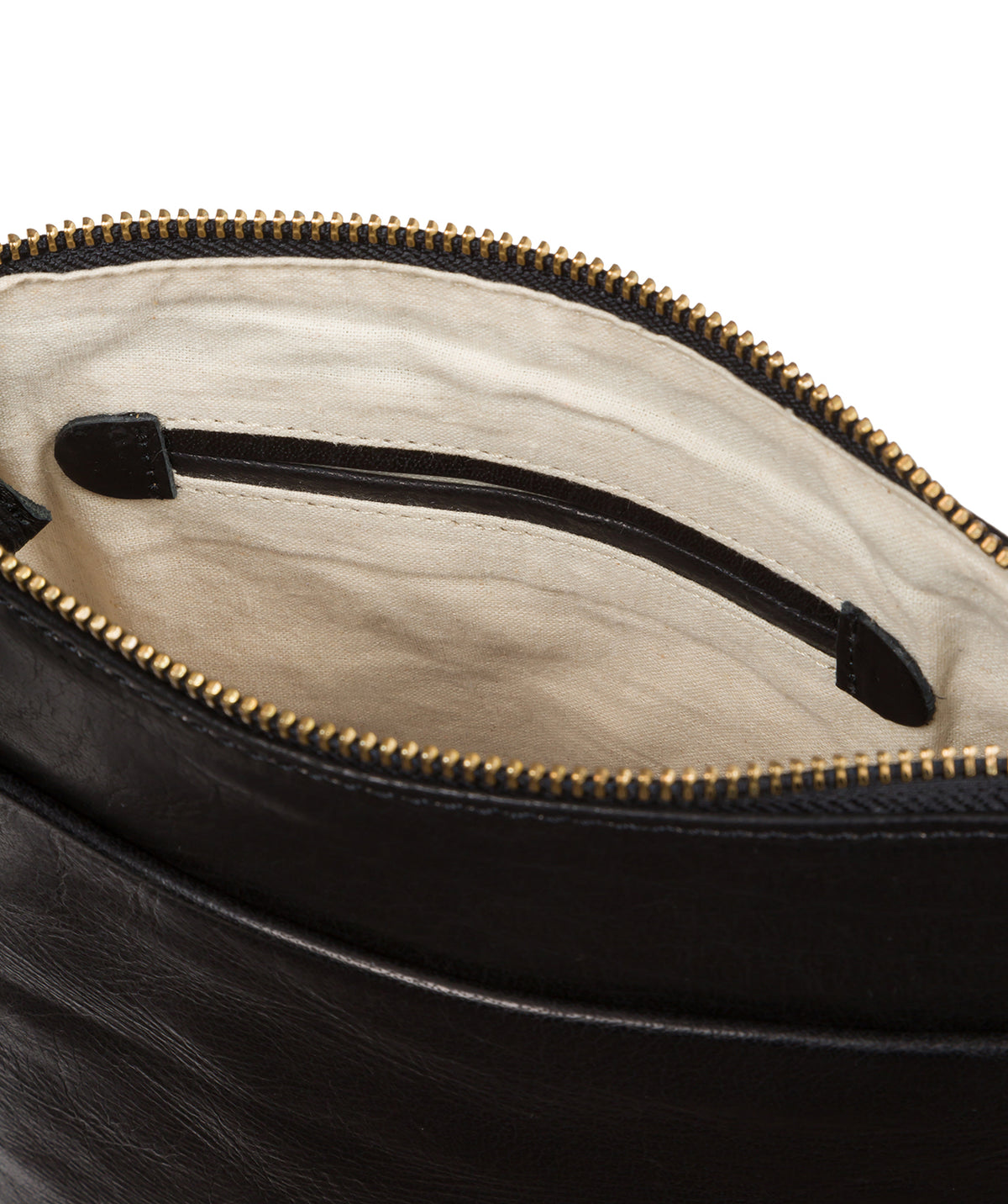 Black leather crossbody bag back panel view