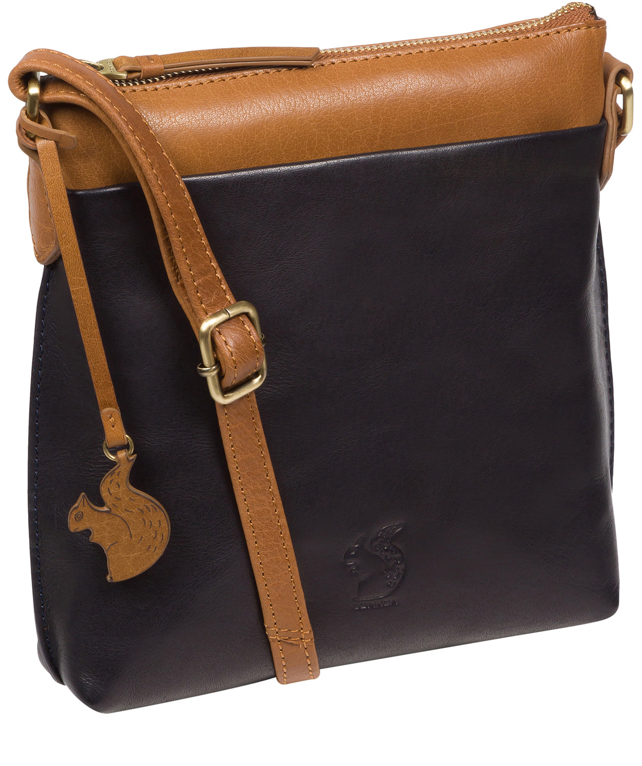 'Nikita' Navy & Dark Tan Leather Cross Body Bag