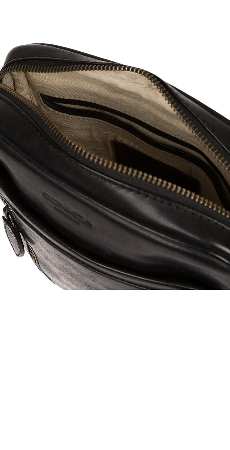 'Carlos' Black Leather Cross Body Bag Pure Luxuries London