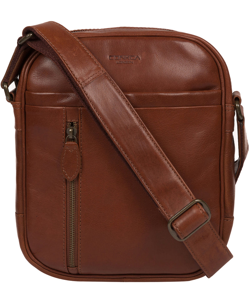 'Carlos' Conker Brown Leather Cross Body Bag image 1