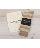 Camel and Oatmeal Striped Cotton Socks