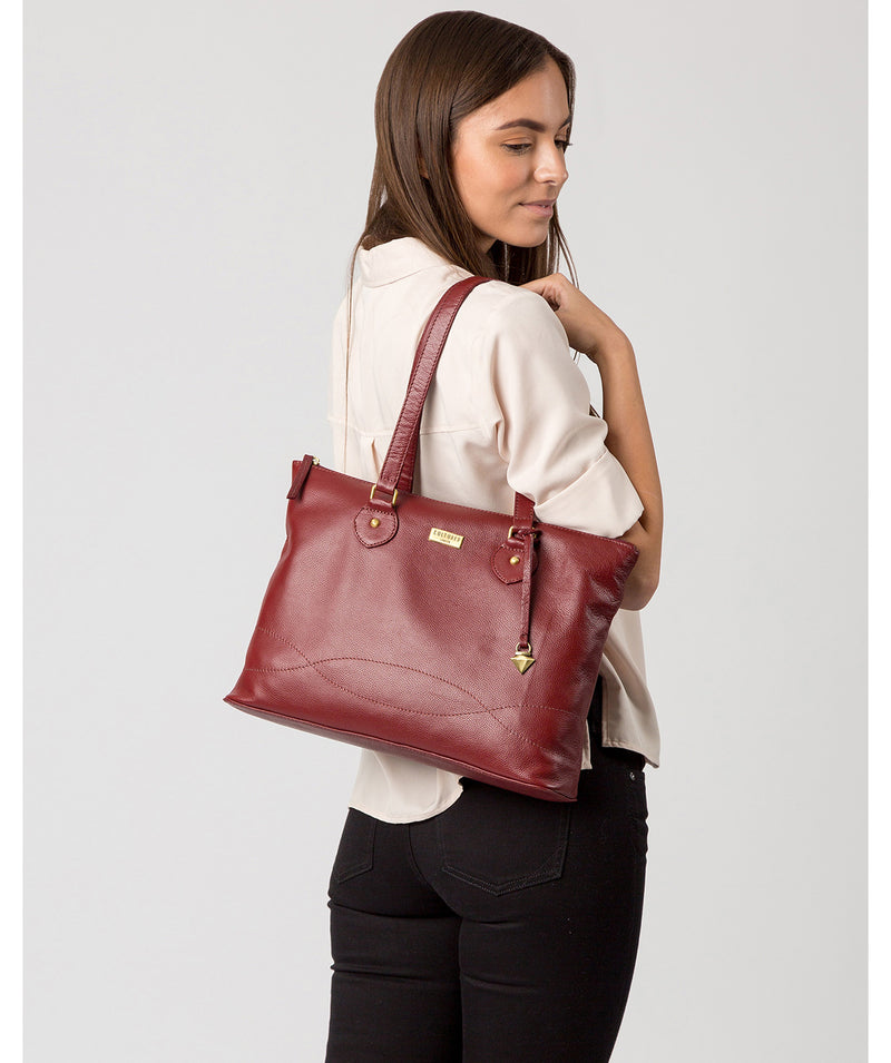 'Idelle' Ruby Red Leather Tote Bag image 2