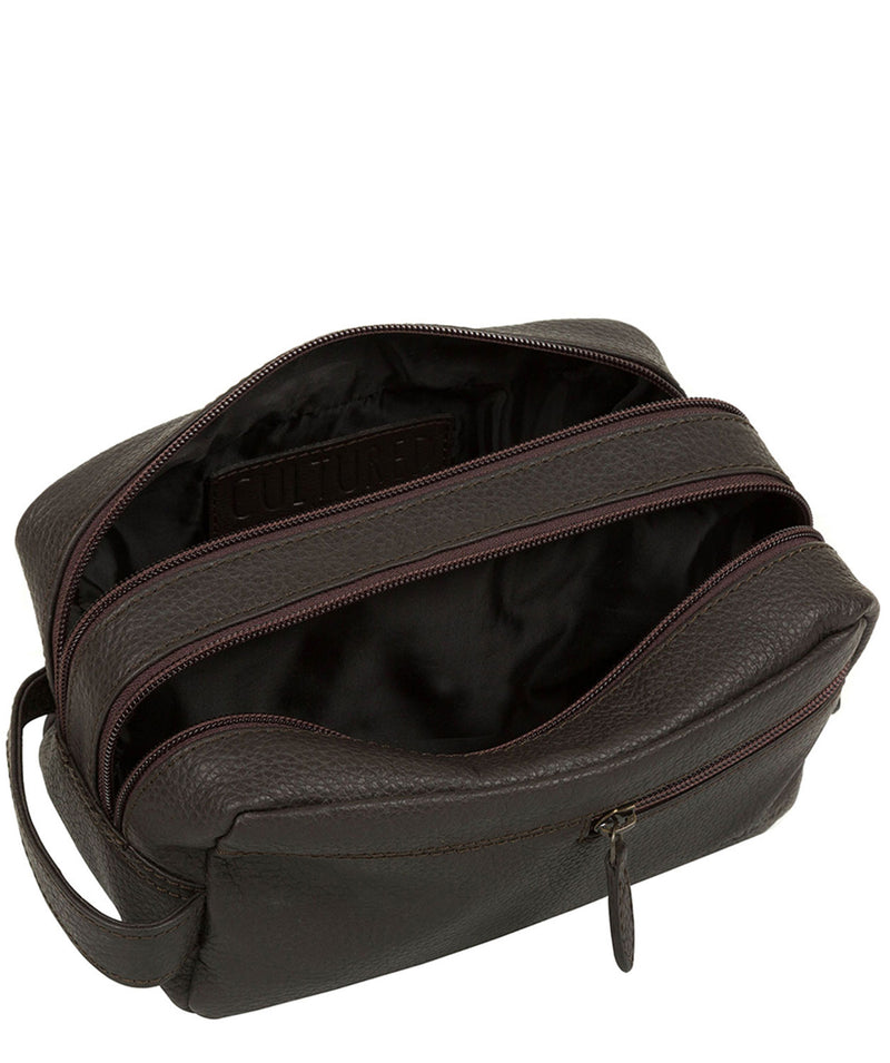 'Creek' Dark Brown Leather Wash Bag